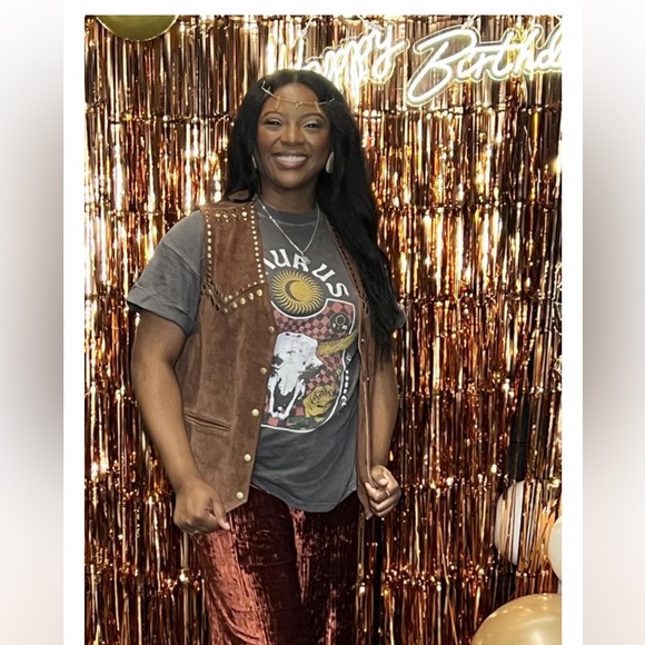 Rare New FREE PEOPLE Understated Brown Leather Western Snap Front Vest Medium - Picture 12 of 14